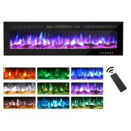 60inch/153cm Cheminée électrique avec écran tactile et panneau en verre coloré pour insert de