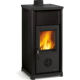 Nordica Extraflame - Poele a' bois La Tea avec revetement en acier porcelaine noire 6,6 kw 189 m