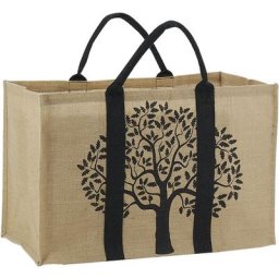 Sac à bûches en jute - Motif noir arbre