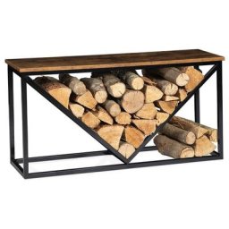 Idmarket - Range bûches horizontal dayton acier noir plateau bois vieilli pour cheminée