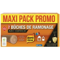 Lot de 2 bûches de ramonage Pyrofeu pour insert avec Certificat