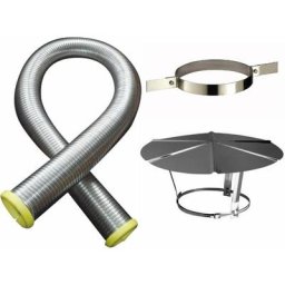 Poujoulat - Kit tubage flexible double peau inox diamètre 80 + collier de fixation haute + chapeau