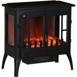 Cheminée électrique poêle style néo-rétro 1000/2000 w led luminosité réglable 2 portes verre trempé