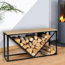 Idmarket - Range bûches horizontal detroit acier noir design industriel pour cheminée