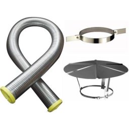 Poujoulat - Kit tubage flexible double peau inox diamètre 80 + collier de fixation haute + chapeau