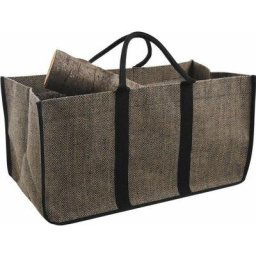 Sac à bûches en toile de jute - Anses noires