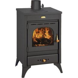 Poele a' bois Kir9 / 12 kW structure en acier noir mat avec plaque de cuisson sur le dessus pour