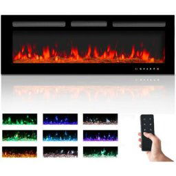 50inch/127cm Cheminée électrique avec écran tactile et panneau en verre coloré pour insert de