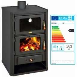 Poêle à bois avec four. Puissance de chauffage de 14 kW. Poêle à combustible solide pour la