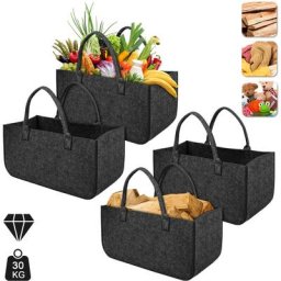 Panier à bois 4 x Sacs en feutre panier en feutre, sac à provisions, avec poignées 50 x 25 x 25 cm