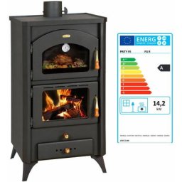 Poêle à bois avec four. Modèle rétro avec jambes. Puissance de chauffage de 14 kW. Modèle Prity fgr