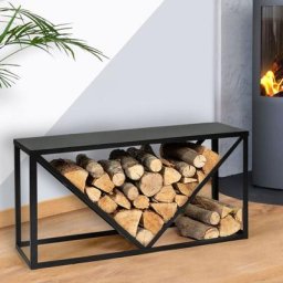 Idmarket - Range bûches horizontal acier noir pour cheminée - Noir