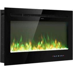 Cheminée Electrique Murale 900/1800W Effet de Flamme led avec Télécommande et Minuterie Foyer