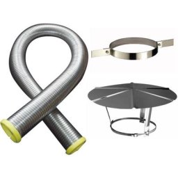 Poujoulat - Kit tubage flexible double peau inox diamètre 150 + collier de fixation haute + chapeau