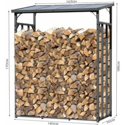 Quick Star - tagère en métal pour bois de chauffage anthracite 143 x 70 x 185 cm avec espace pour