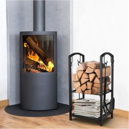 Porte Bûches de Cheminée 75x40x30 cm avec 4 Outils de Cheminée Stockage Bois Extérieur Range Bûche