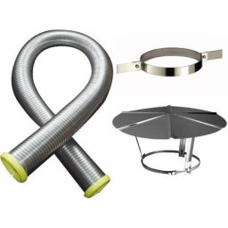 Poujoulat - Kit tubage flexible double peau inox diamètre 130 + collier de fixation haute + chapeau