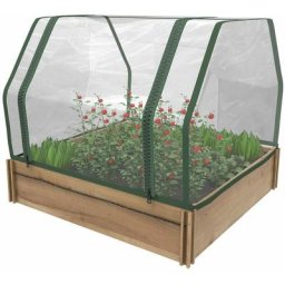 Jardinière Carre Potager Extérieur en Bois avec Tissu Géotextile 80 x 60 x 20 cm avec Serre pour
