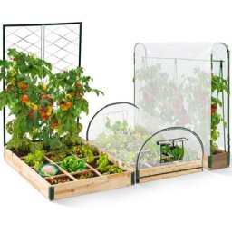 Idmarket - Kit complet 3 bacs modulables carrés potager et serre à tomates + treillis + housse