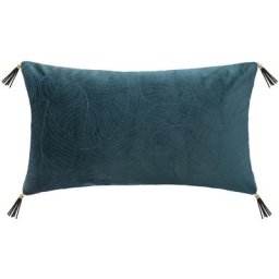 Atmosphera - Coussin Velours sti Feuilles créateur d'intérieur - Bleu canard