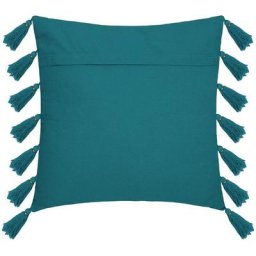 Atmosphera - Coussin à pompons Gypsy bleu canard 50x50 créateur d'intérieur - Bleu canard