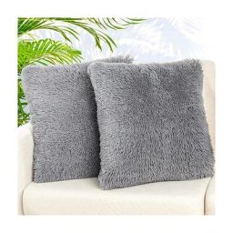 Lot de 2 coussins moelleux en fausse fourrure taie d'oreiller moelleuse 40x40 cm (gris) Harry