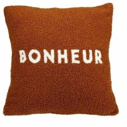 Ostaria - Housse de coussin 40x40 cm bouclette Bonheur - Marron