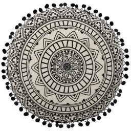 Atmosphera - Coussin Rond Delhi Diamètre 40 cm créateur d'intérieur - Noir et blanc