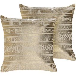 Lot de 2 Coussins Dorés en Coton 50 x 50 cm à Motif Géométrique Décoration Oujda - Doré