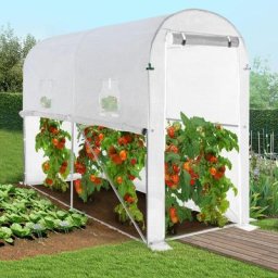 Bâche de rechange 130gr/m² pour serre à tomates 3m² blanche relevable 2 fenêtres + porte zippée