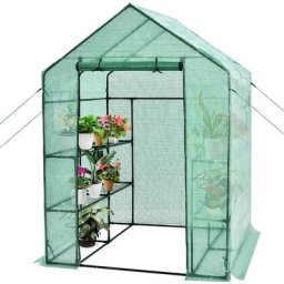 Costway - Serre de Jardin pe 8 Étagères 142x142x195cm avec Porte à Fermeture Enroulable Fenêtres