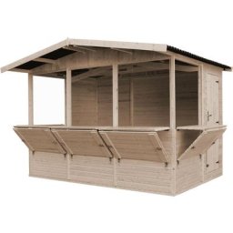 M150B Maison de jardin en bois, Étal de marché en bois, Grand stand de vendeur avec comptoir, cinq