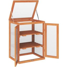 Mini serre de jardin 3 niveaux dim. 58L x 44l x 78H cm double porte toit ouvrant bois sapin lasuré