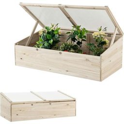 Mini Serre de Jardin en Sapin 100×50cm avec Couverture pvc Transparent, Châssis de Jardin Serre à