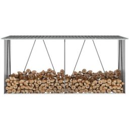Grosmonde - 330 x 84 x 152 cm Abri de Stockage de Bois Chauffage Acier Galvanisé Jardin Gris