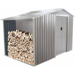 Trigano - Abri de jardin métal gris châtaigne avec bûcher 6 m² + kit d'ancrage - Gris