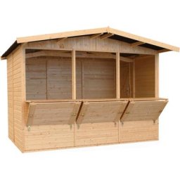 M150A Maison de jardin en bois, Étal de marché en bois, Grand stand de vendeur avec comptoir, trois