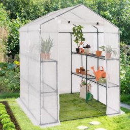 Serre d'hivernage XXL 8 étagères 140 x 140 x 200 CM porte zippée - Blanc