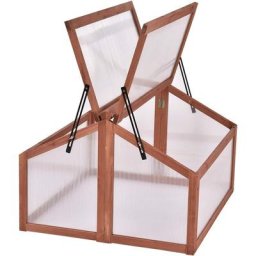 Mini Serre de Jardin en Bois et Polycarbonate avec Châssis Double Toit Amovible pour