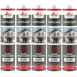 Arcane Industries - Joint acrylique mastic d'étanchéité mur porte - 300 ml x 5 - Blanc - Blanc