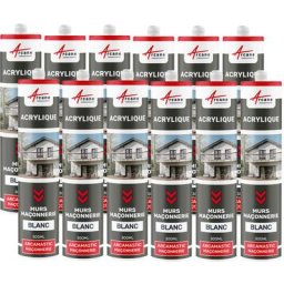 Arcane Industries - Joint acrylique mastic d'étanchéité mur porte - 300 ml x 12 - Blanc - Blanc