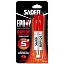 Colle époxy bi-composant en seringue SADER - Prise rapide - 25ml - Transparent