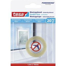 Ruban de montage Tesa glass 77740-00000-00 Tesa Powerbond transparent (l x l) 1.5 m x 19 mm 1 pc(s)