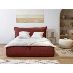 Lit coffre BOBOCHIC - Lit coffre JADE avec tête de lit effet oreiller 160x200 Rouge - Rouge