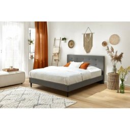Lit Bobochic xs - Lit 160x200 cm rory avec lattes massives pieds bois wengé 160x200 Anthracite
