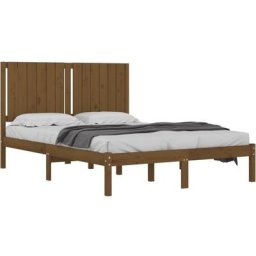 Cadre de lit Marron miel Bois de pin massif 135x190 cm Double Vidaxl Honey brown