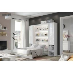 Lenart Armoire Lit escamotable +2 Placards tiroir Vertical 160x200 cm blanc brillant tiroir Lit