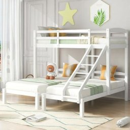 Lit triple, lit superposé triple avec échelle latérale pour enfants et adolescents, blanc (90x200cm)