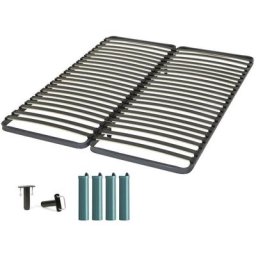 Sommier à lattes + pieds 2x70x190 Epsilon - 40 lattes bois - Fabrication française - Gris