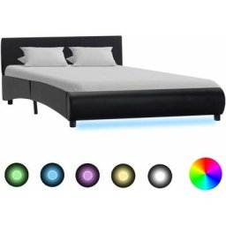 Cadre de lit avec led Noir Similicuir 140 x 200 cm Vidaxl Noir